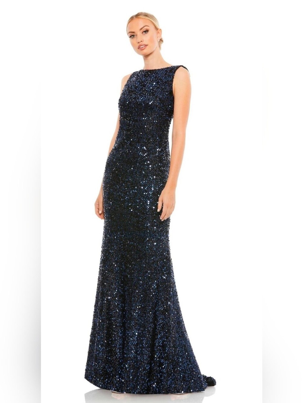 Mac Duggal Navy Sequin Sleeveless Maxi gown